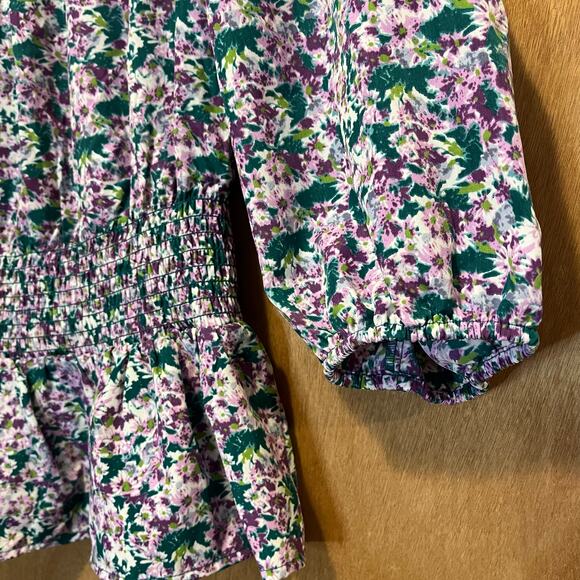 Pleione Blouse NWT Women’s Medium Smocked Floral Puff Sleeve Boho CottageCore - Picture 5 of 10
